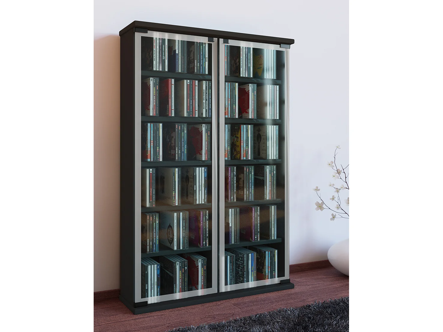 Holz CD DVD Stand Regal Schrank Galerie Glastür