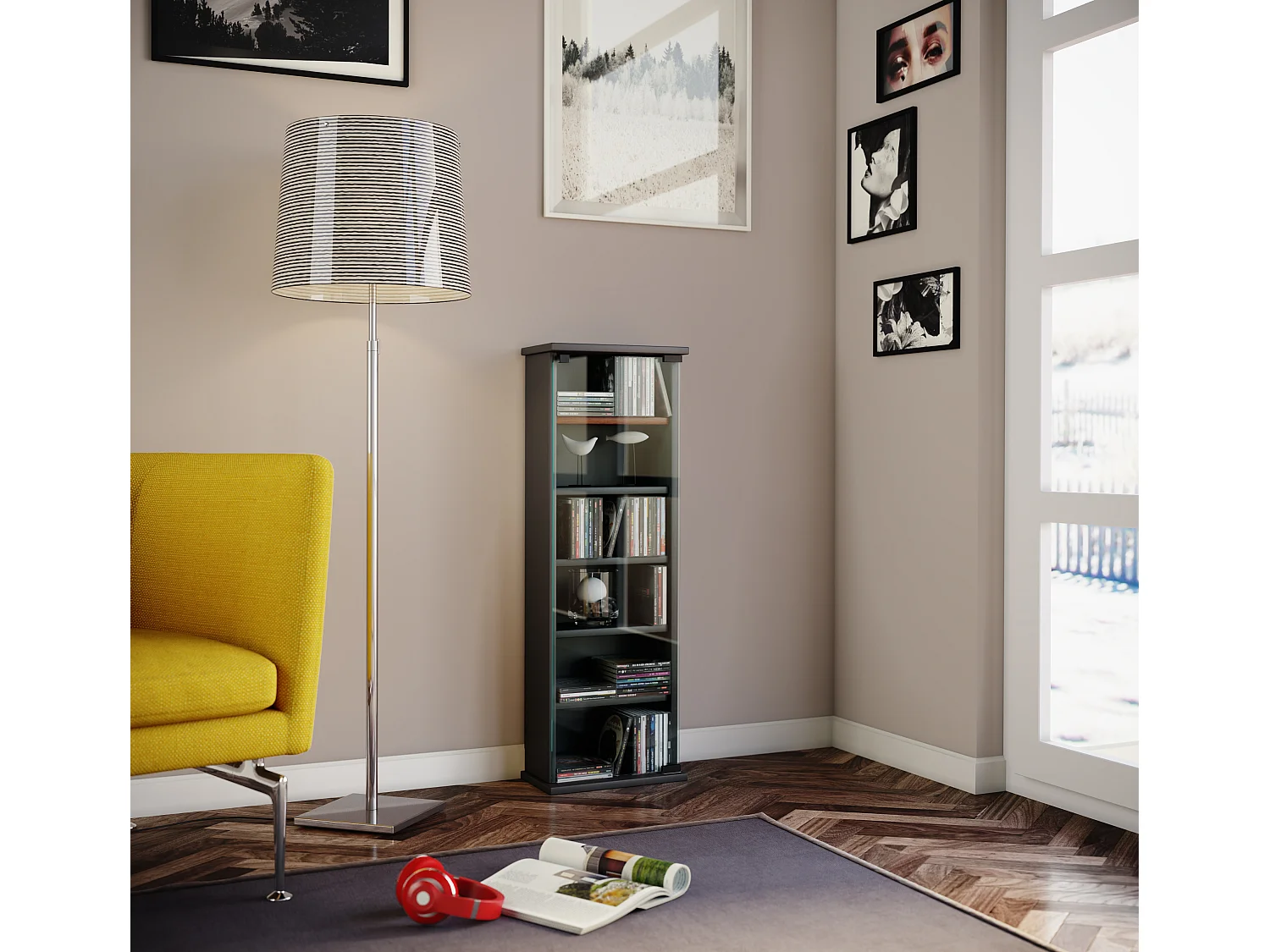 CD / DVD Media Shelf Vetro Black H. 92 x W. 31 x D. 18 cm