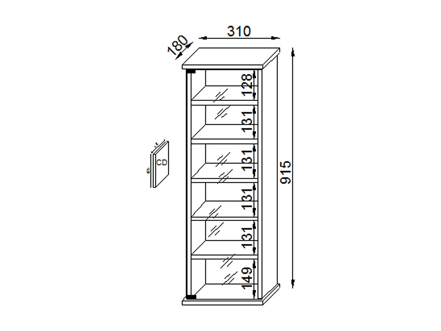 CD / DVD Media Shelf Vetro Book H. 92 x W. 31 x D. 18 cm