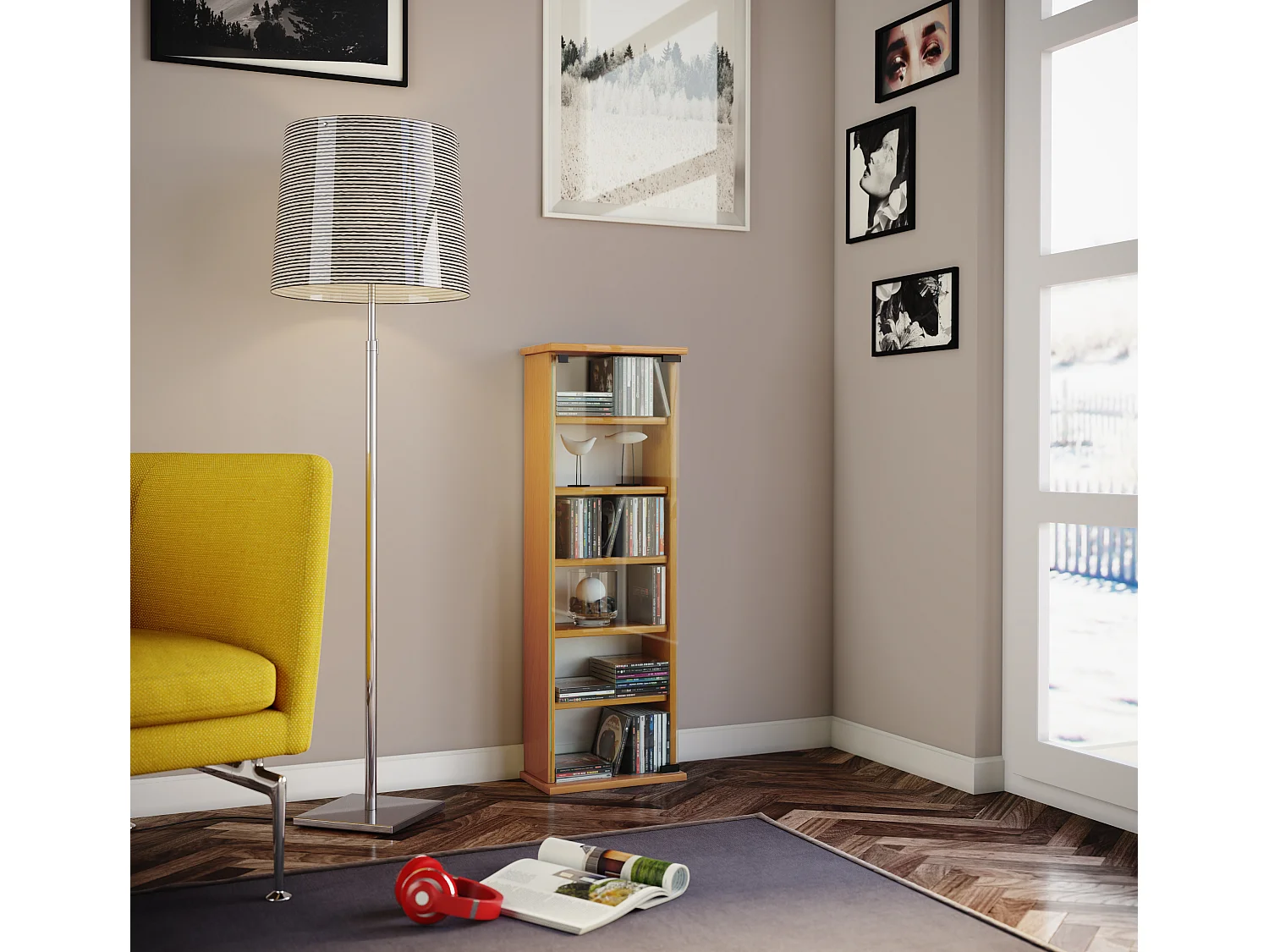 CD / DVD Media Shelf Vetro Book H. 92 x W. 31 x D. 18 cm