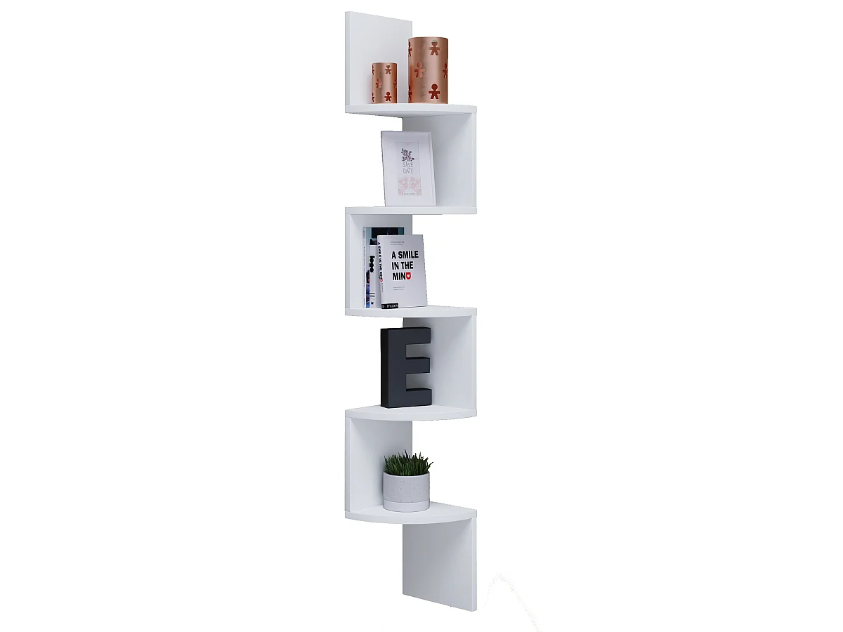 Mintis Étagère, Étagère d'angle avec 5 espaces d'exposition, blanc.