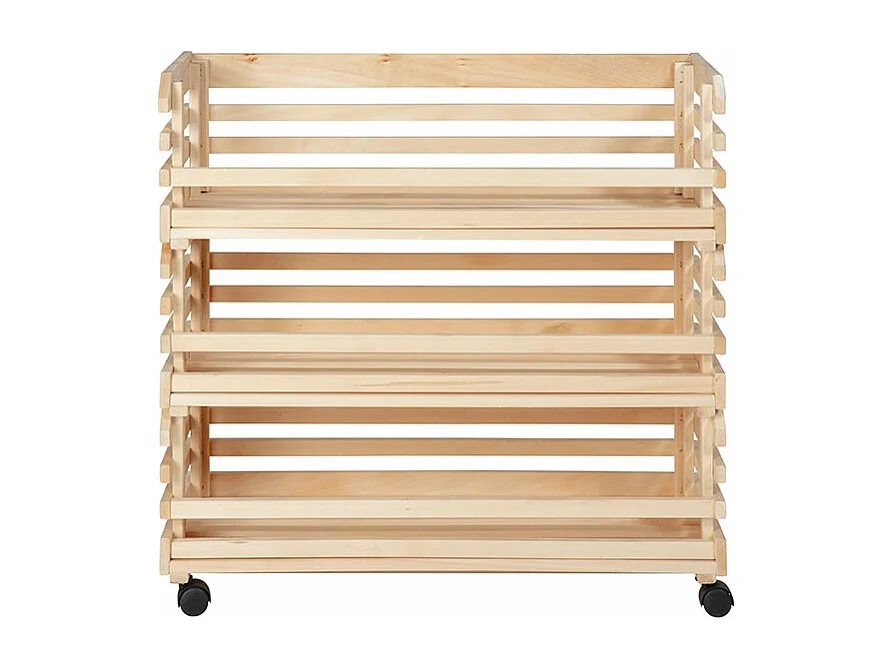 Vegam Étagère pour stockage de fruits et légumes, 3 casiers, teinte naturelle.