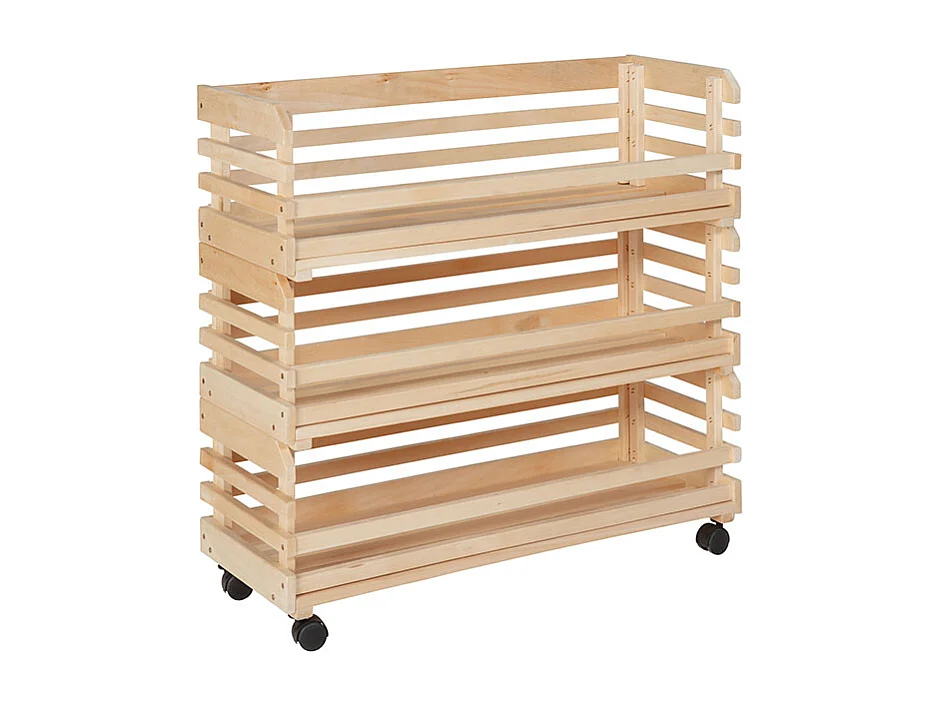 Vegam Étagère pour stockage de fruits et légumes, 3 casiers, teinte naturelle.