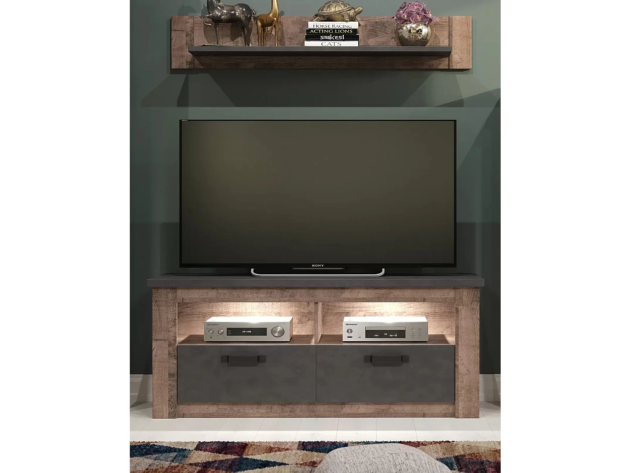 Etagère murale mélaminé chêne foncé et gris Aria