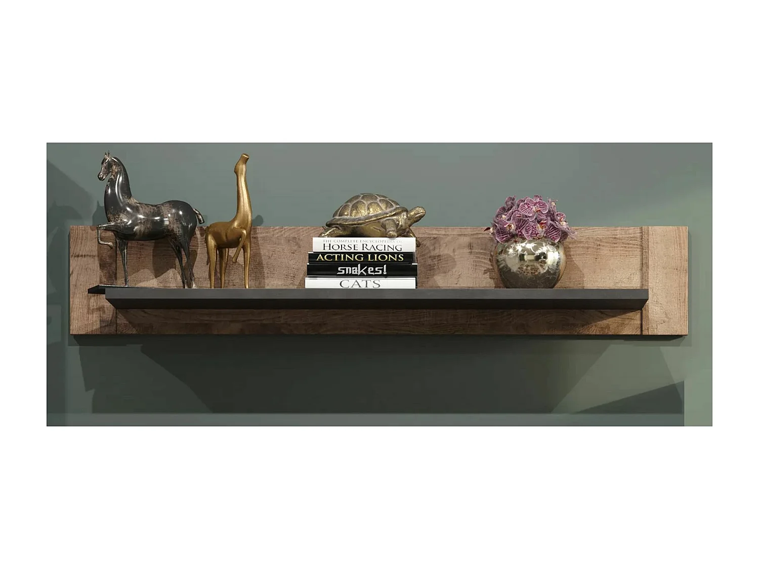 Etagère murale mélaminé chêne foncé et gris Aria