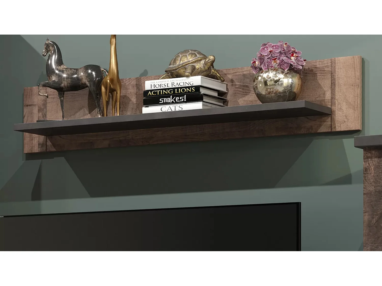Etagère murale mélaminé chêne foncé et gris Aria