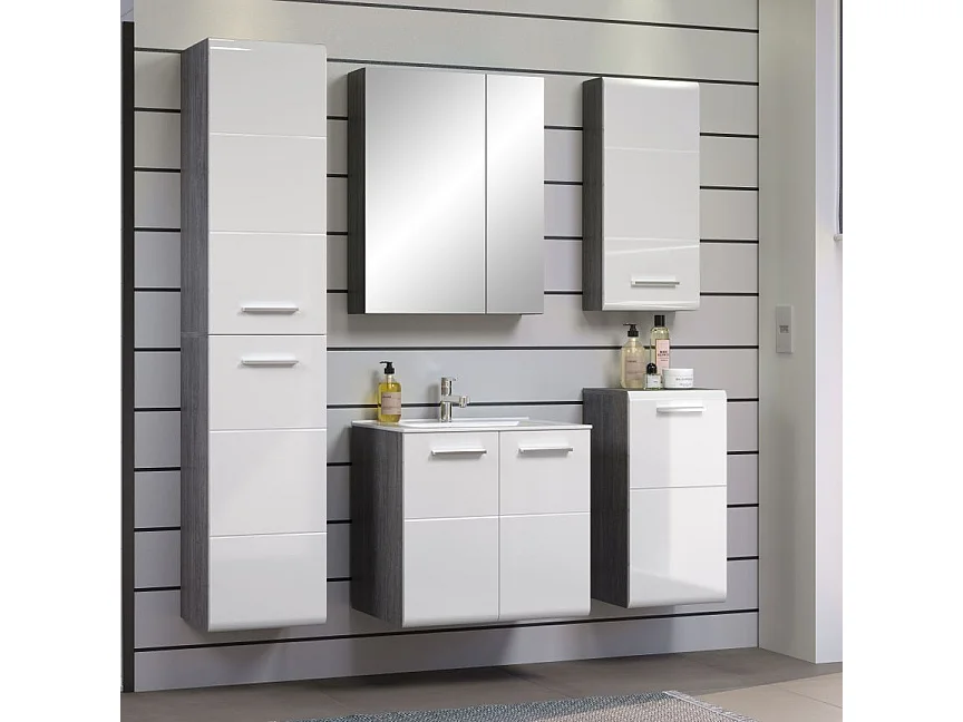 Meuble bas suspendu avec vasque blanc brillant et gris foncé Touka 62cm