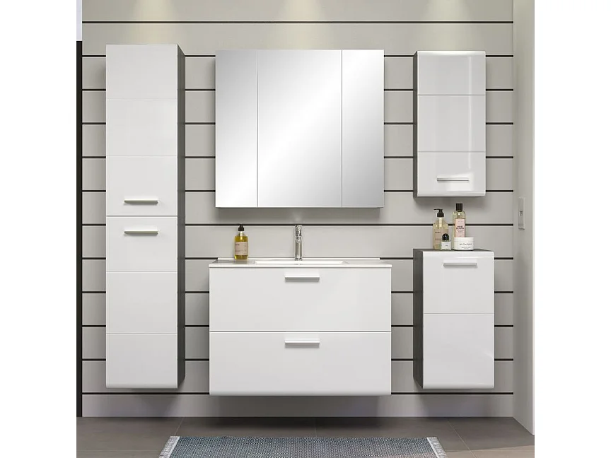 Meuble bas suspendu avec vasque blanc brillant et gris foncé Touka 62cm