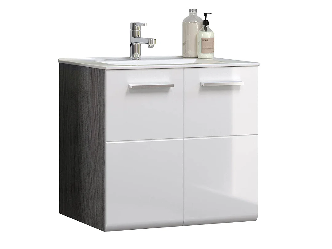 Riva meuble sous lavabo 2 portes, blanc brillant, gris.