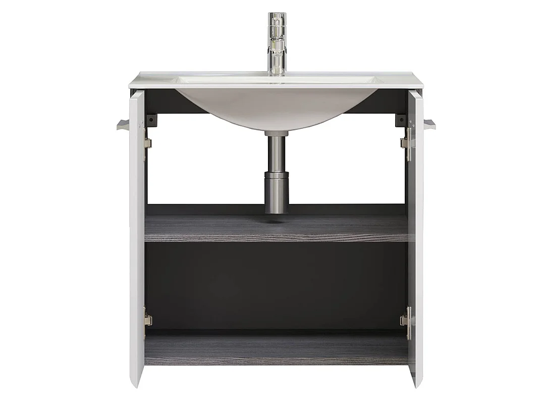 Riva meuble sous lavabo 2 portes, blanc brillant, gris.