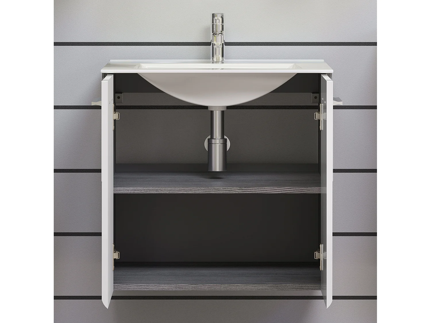 Riva meuble sous lavabo 2 portes, blanc brillant, gris.
