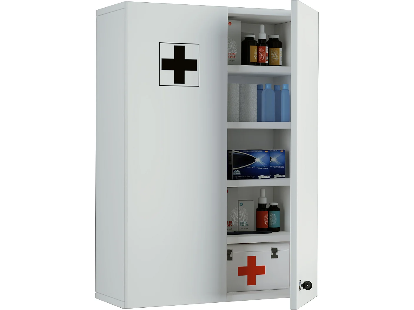 Medasa XL Badschrank Medizinschrank für wandhängend, 2 Türen, mit Schloss weiß.