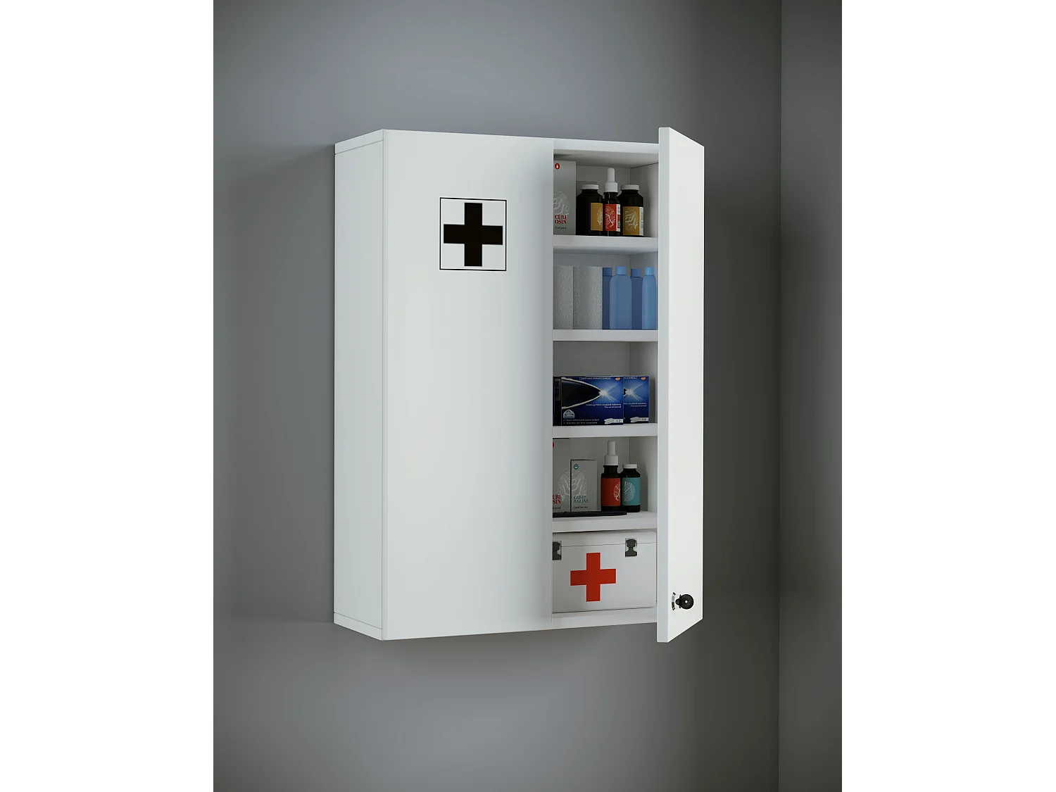 Medasa XL Badschrank Medizinschrank für wandhängend, 2 Türen, mit Schloss weiß.