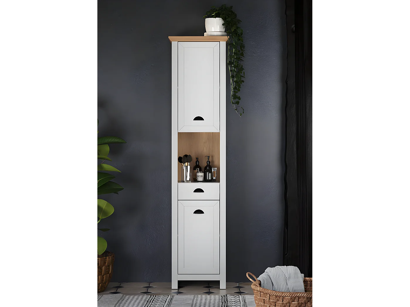 Landside armoire de salle de bain 2 portes, 1 tiroir, 1 tablette, gris.