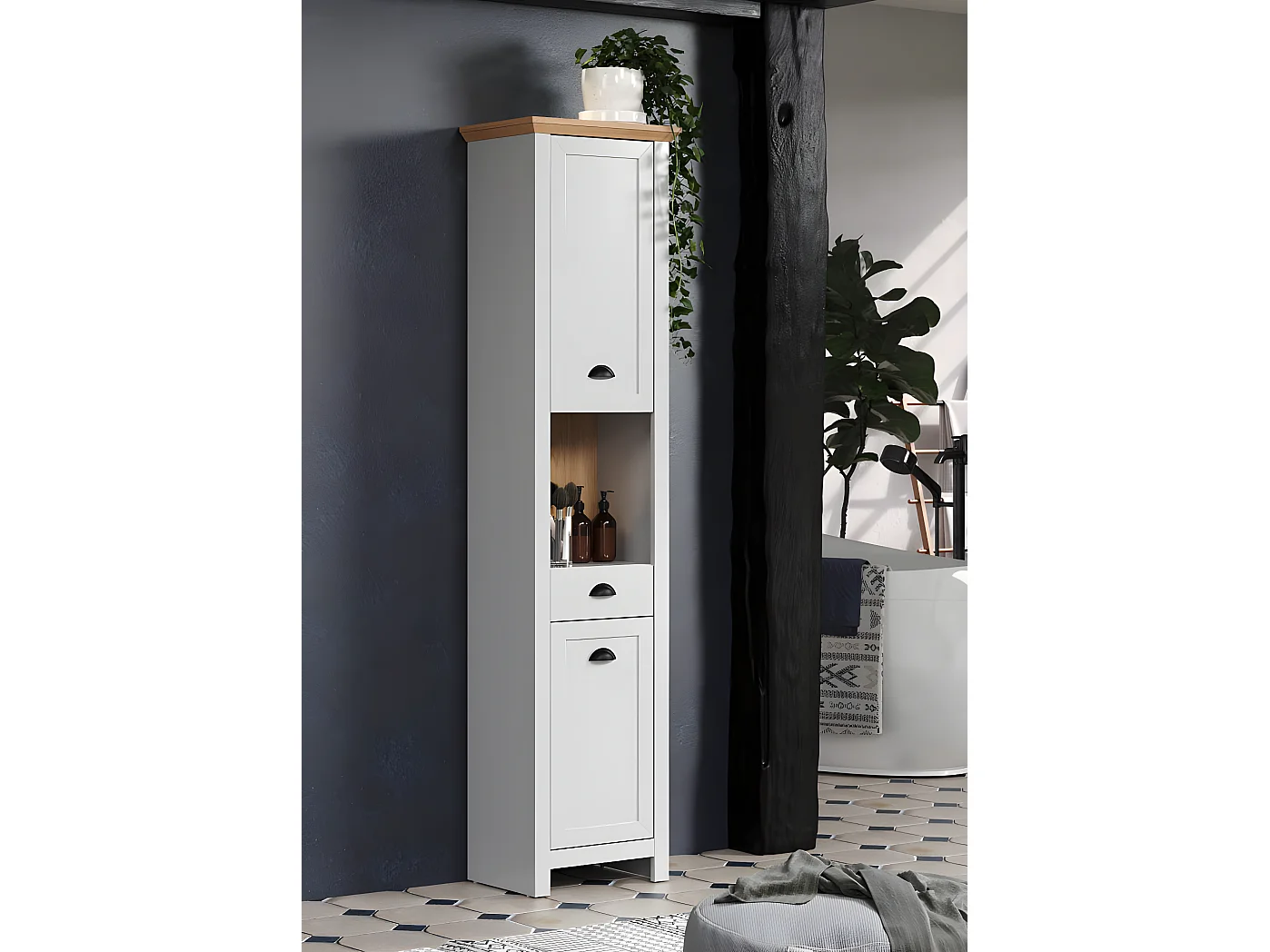 Landside armoire de salle de bain 2 portes, 1 tiroir, 1 tablette, gris.