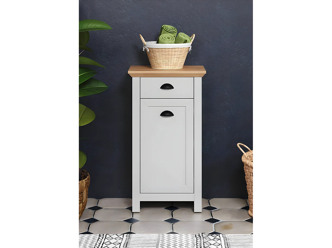 Landside armoire de salle de bain 1 porte, 1 tiroir, gris.