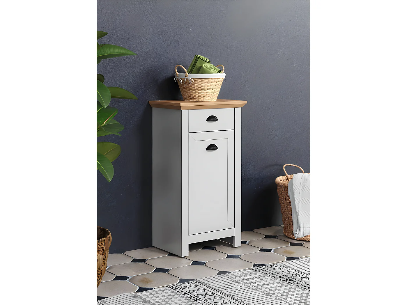 Landside armoire de salle de bain 1 porte, 1 tiroir, gris.