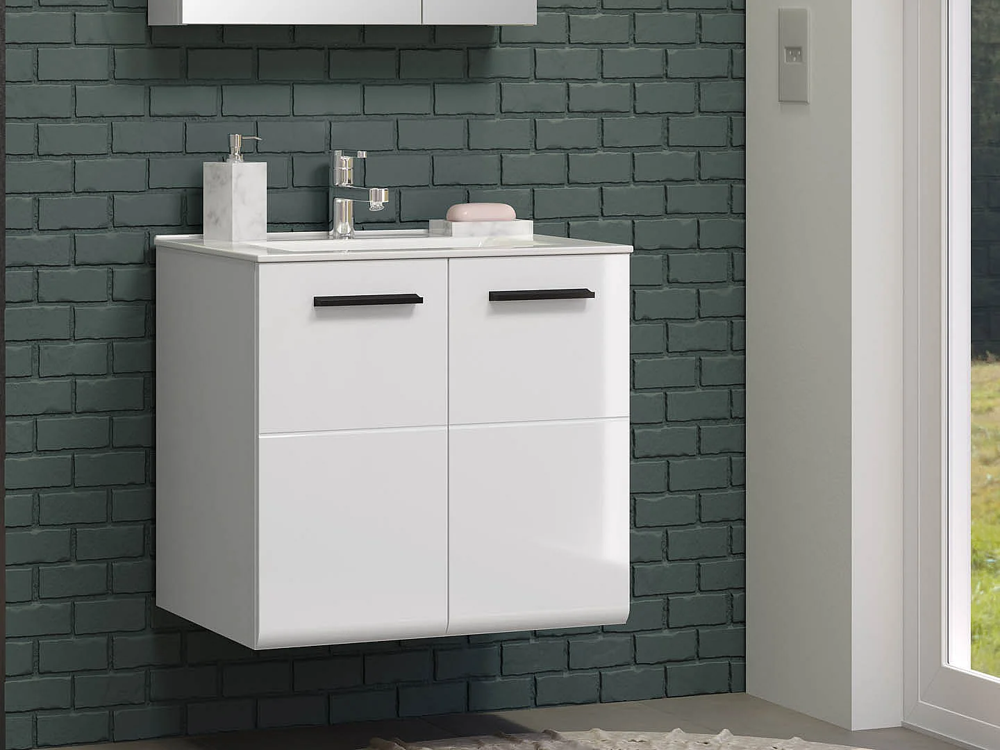 Riva meuble sous lavabo 2 portes, blanc brillant.