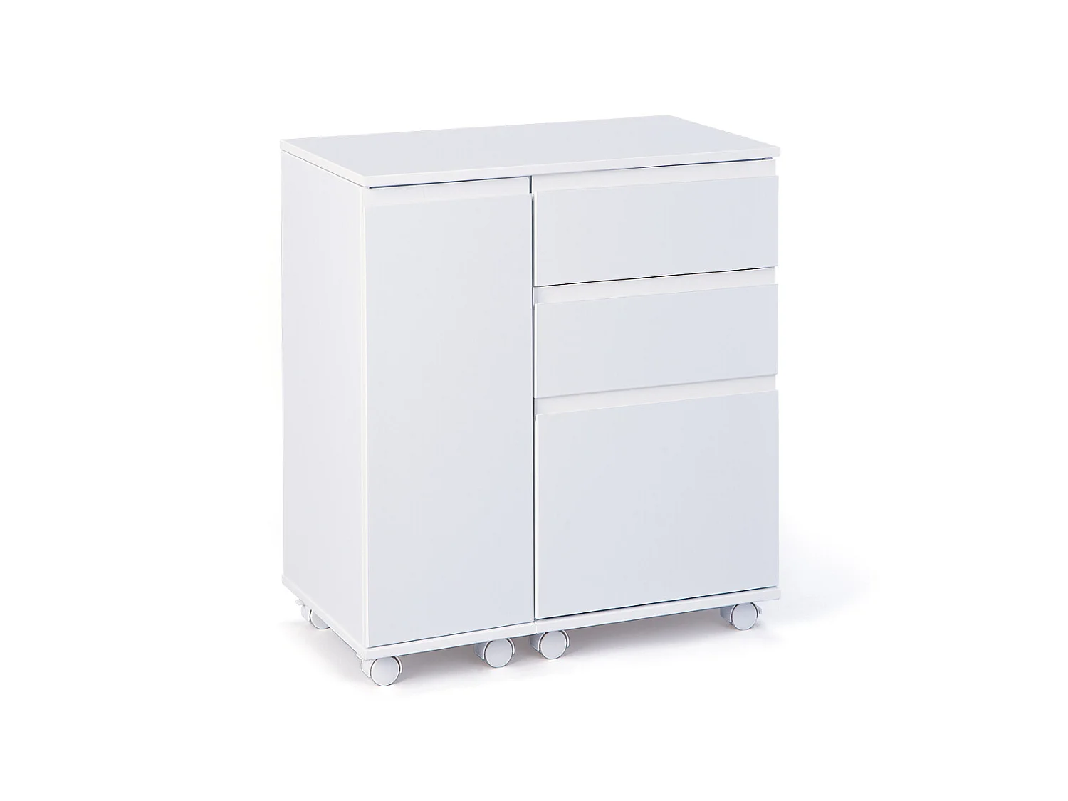 Lapo Bureau sur roulettes avec plateau extensible, 3 tiroirs, 1 porte, blanc.