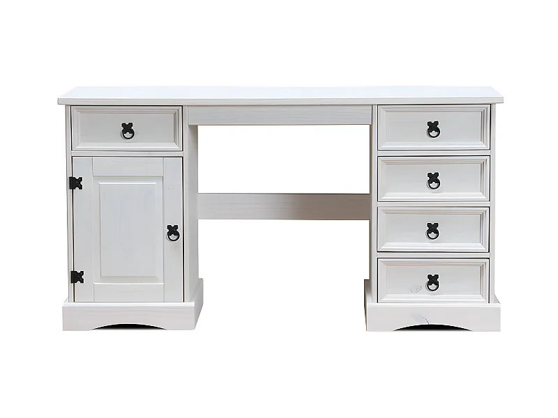 New Mexico Bureau, largeur 141 cm, hauteur 76 cm avec 5 tiroirs et 1 porte, blanc/ciré.