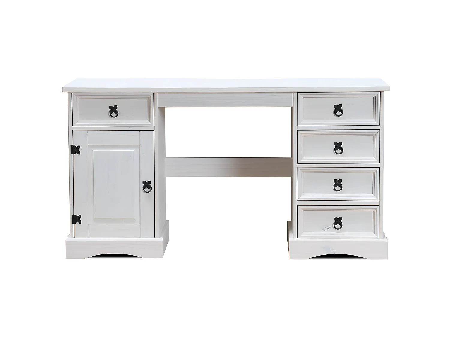 New Mexico Bureau, largeur 141 cm, hauteur 76 cm avec 5 tiroirs et 1 porte, blanc/ciré.