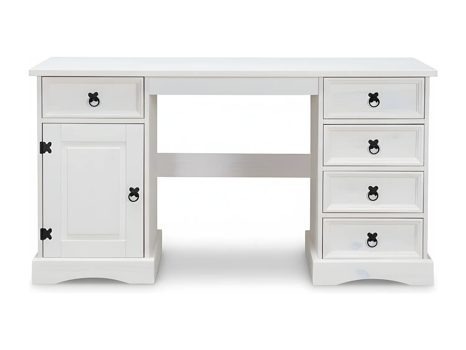 New Mexico Bureau, largeur 141 cm, hauteur 76 cm avec 5 tiroirs et 1 porte, blanc/ciré.