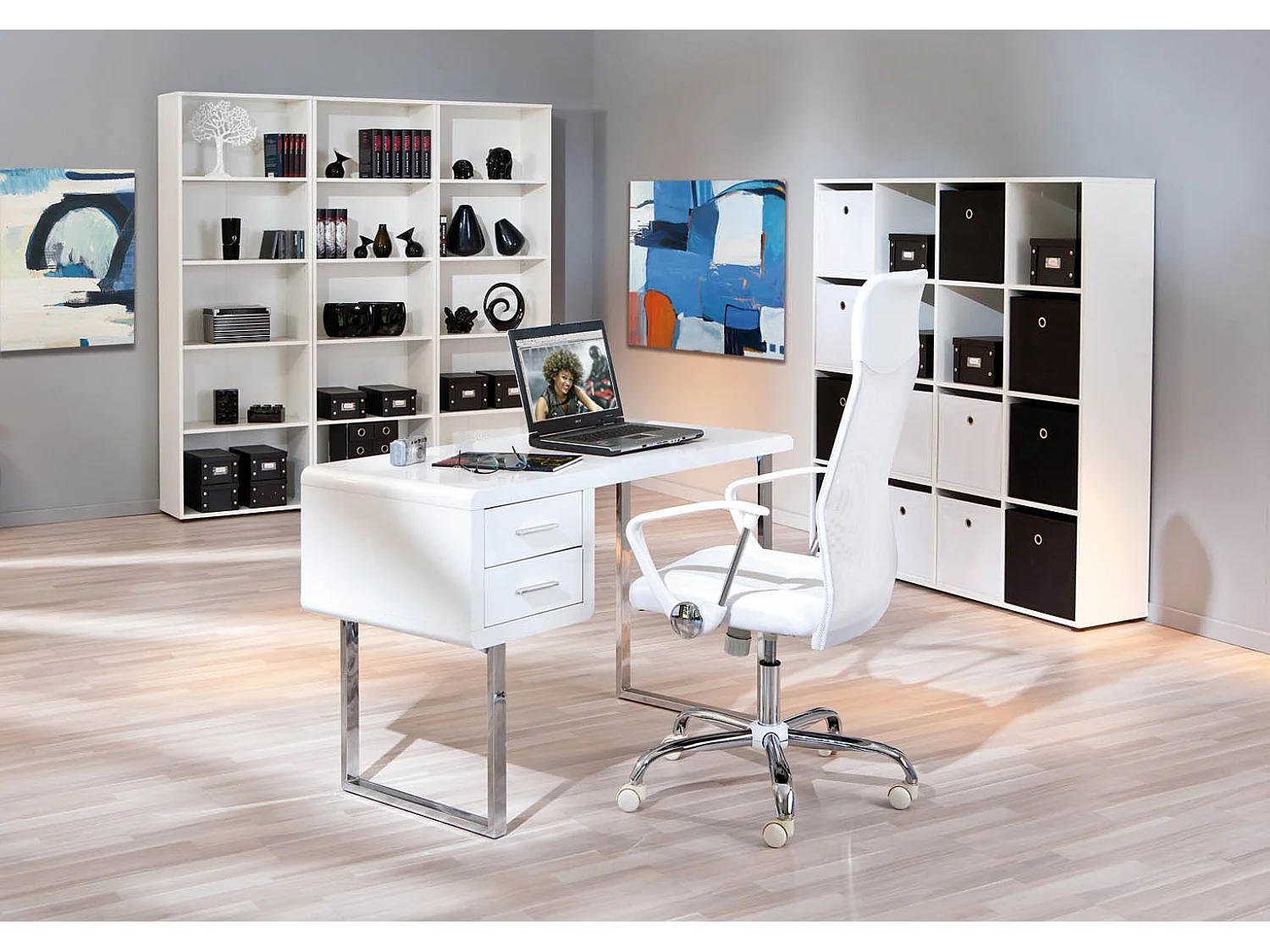 Clim bureau 2 lades wit hoogglans.