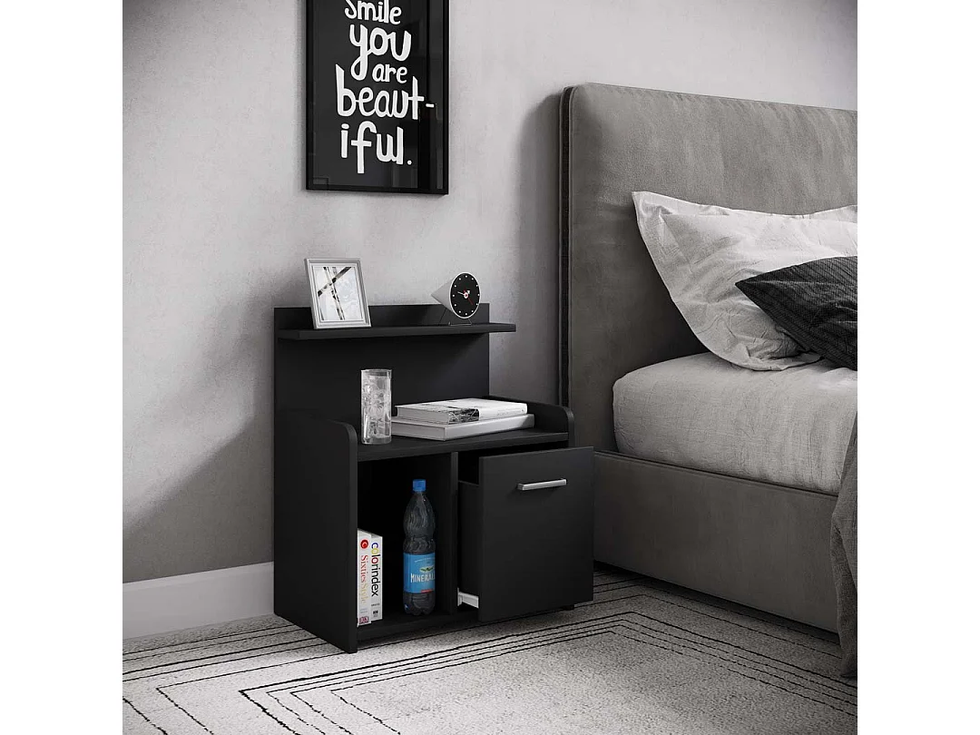 bedside table Nilasa Black H. 60 x W. 47 x D. 29 cm