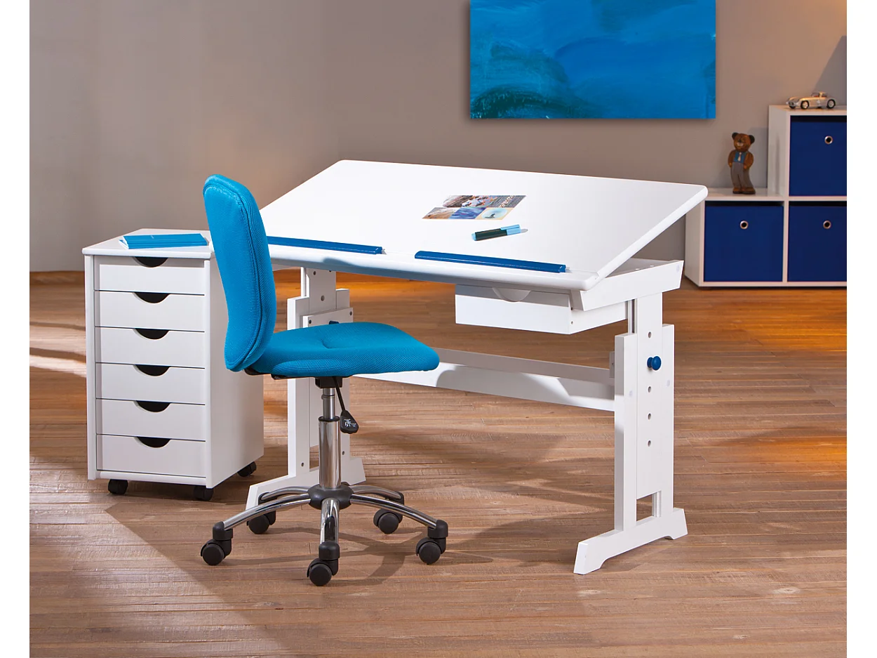 Batur Schreibtisch 1 Schublade weiss,blau/ pink.