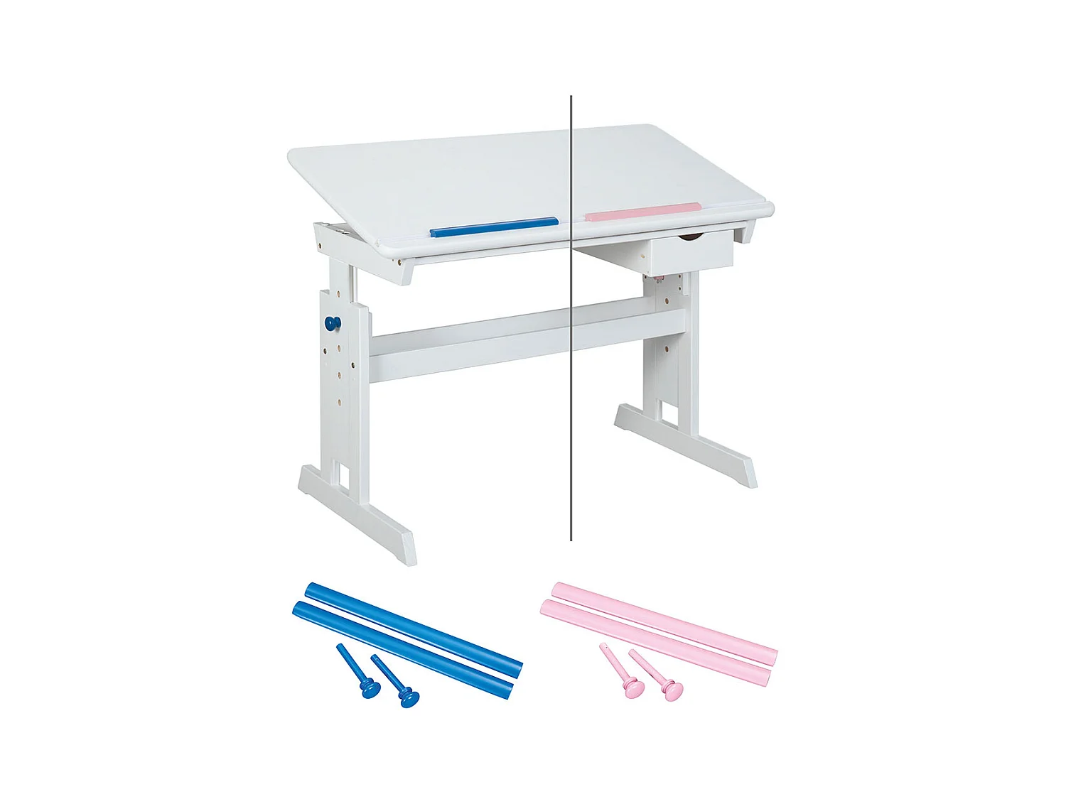 Batur Bureau 1 tiroir, blanc, bleu/, rose.