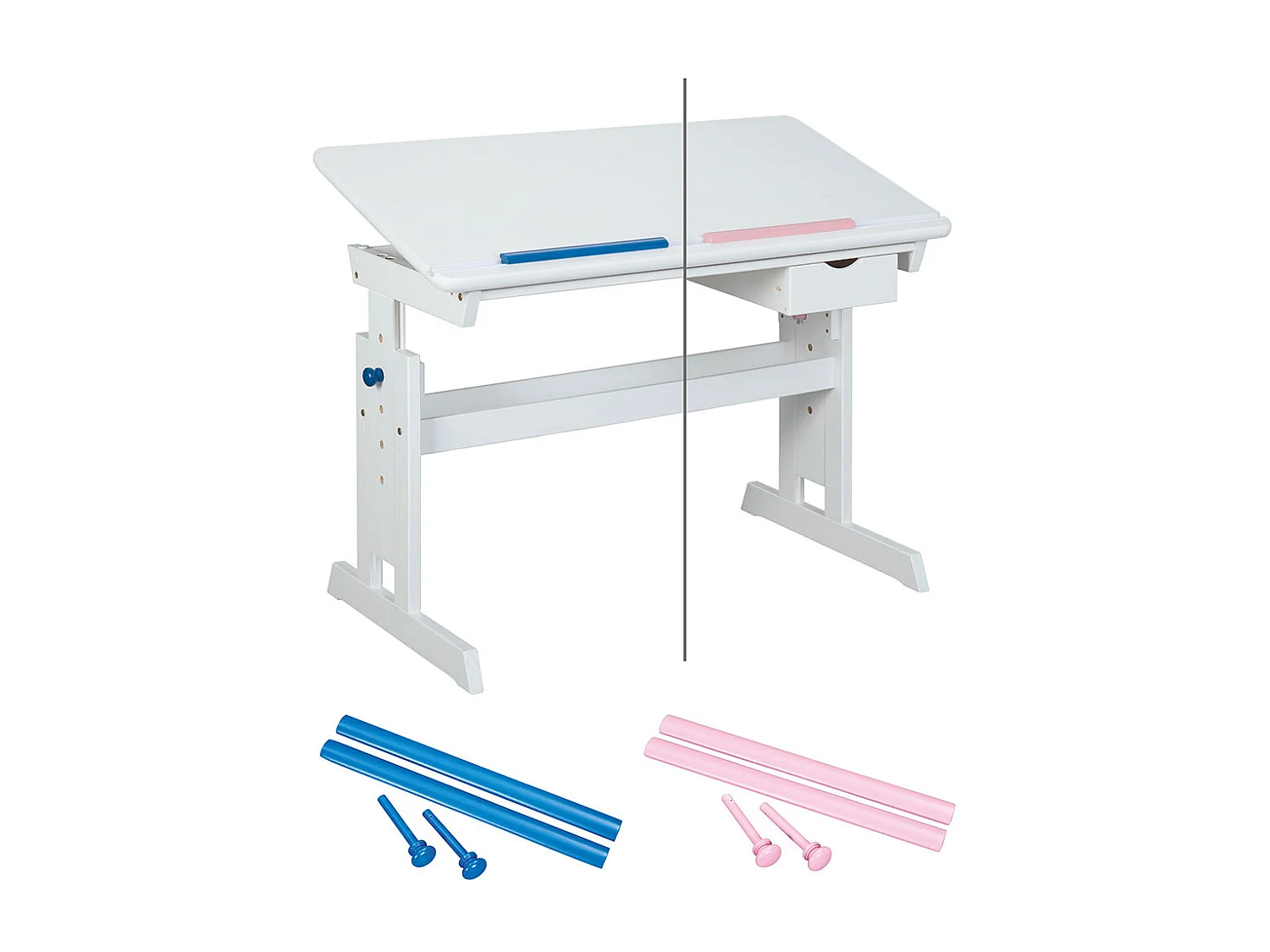 Escritorio Batur 1 cajón blanco, azul/rosa.