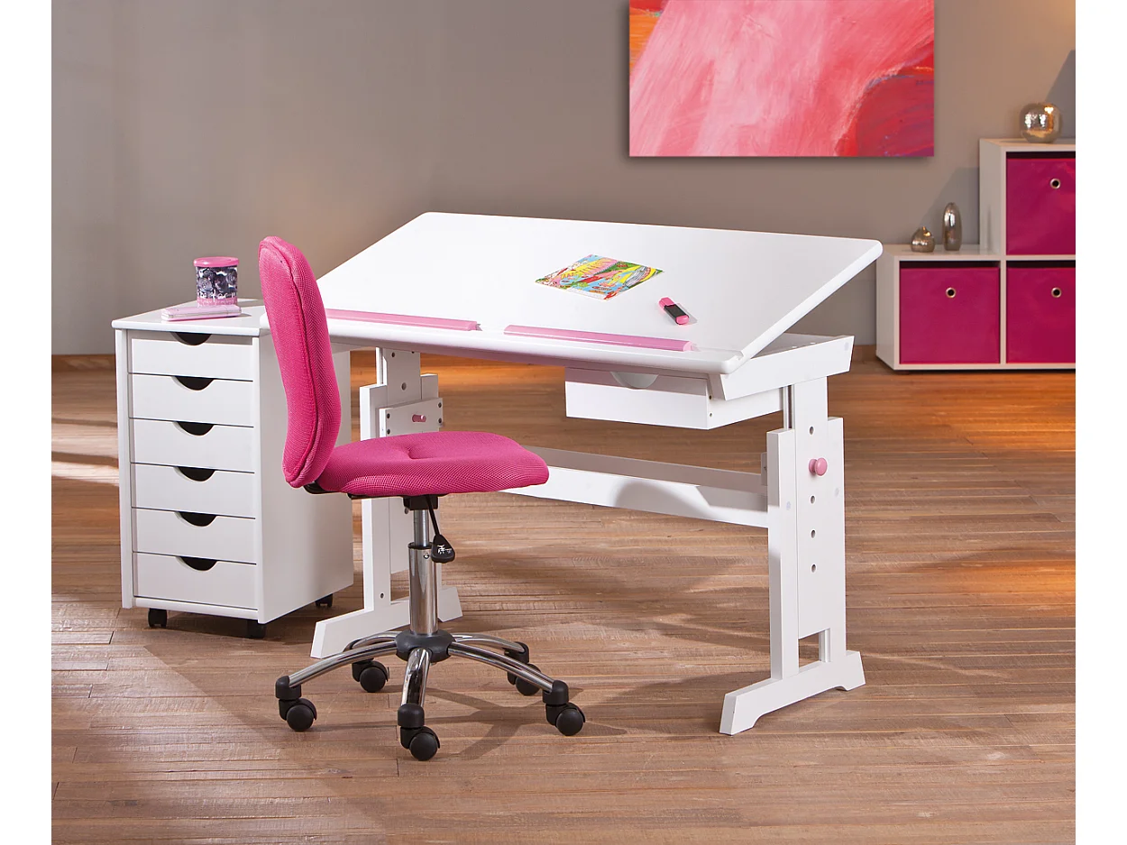 Escritorio Batur 1 cajón blanco, azul/rosa.