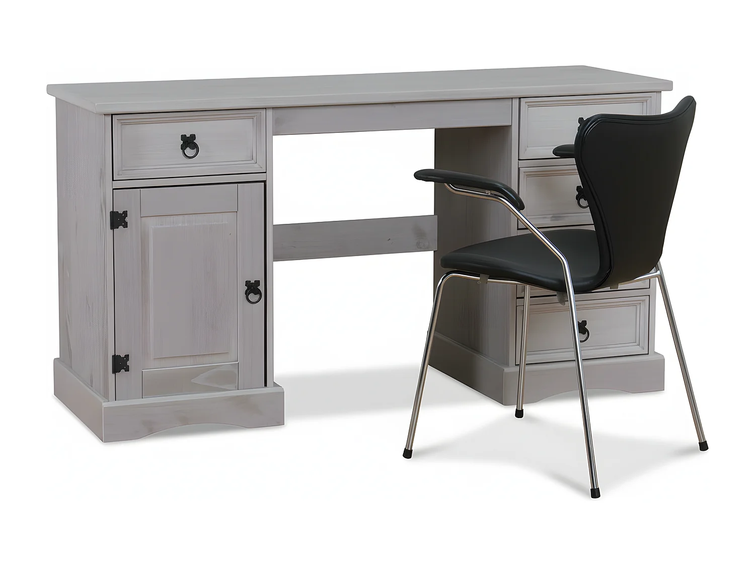 New Mexico Schreibtisch Breite 141 cm, Höhe 76 cm mit 5 Schubladen und 1 Tür in grau.