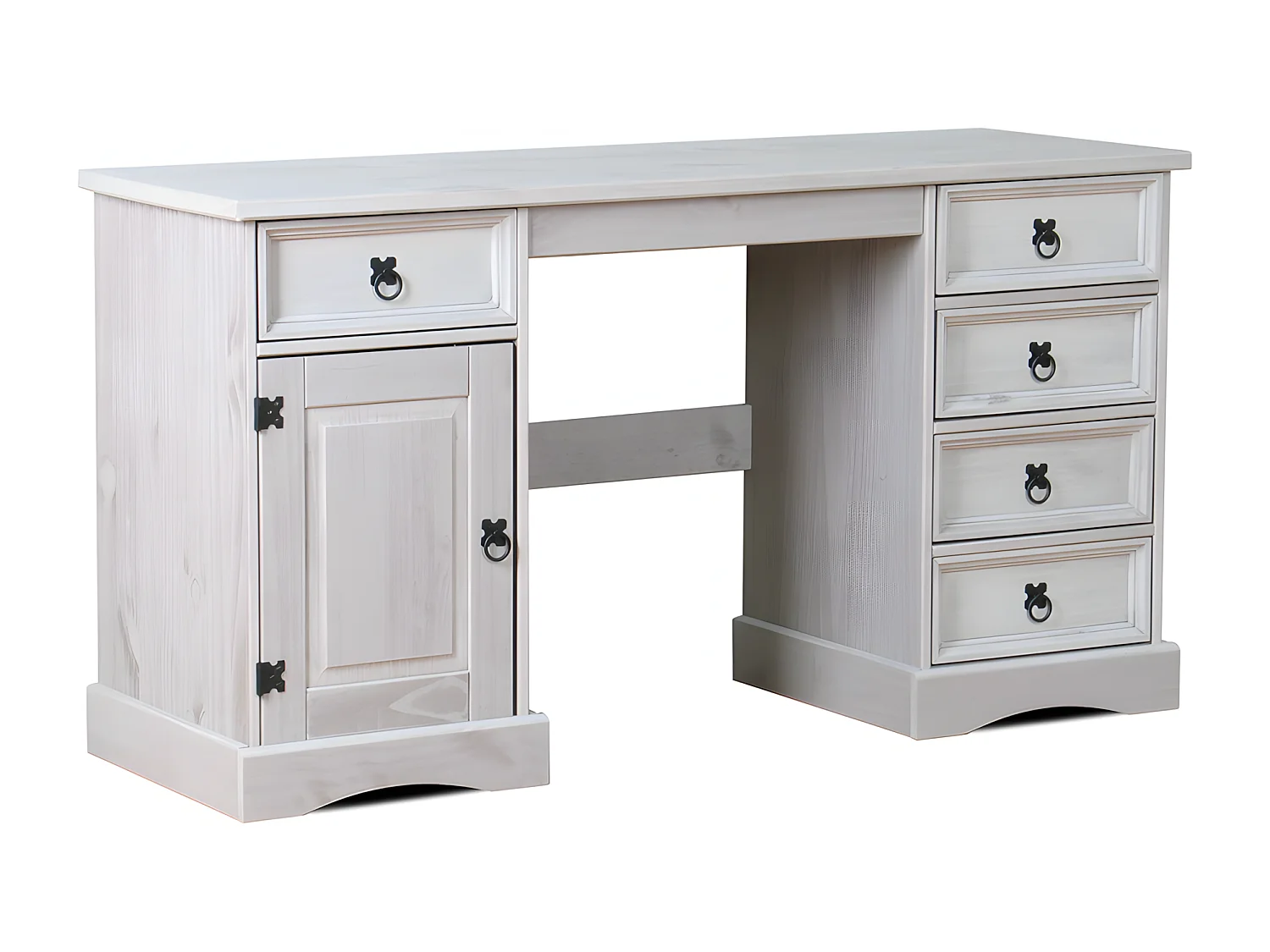 New Mexico Schreibtisch Breite 141 cm, Höhe 76 cm mit 5 Schubladen und 1 Tür in grau.