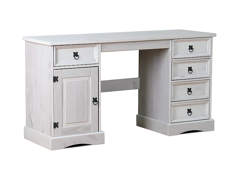 New Mexico Bureau, largeur 141 cm, hauteur 76 cm avec 5 tiroirs et 1 porte en gris.