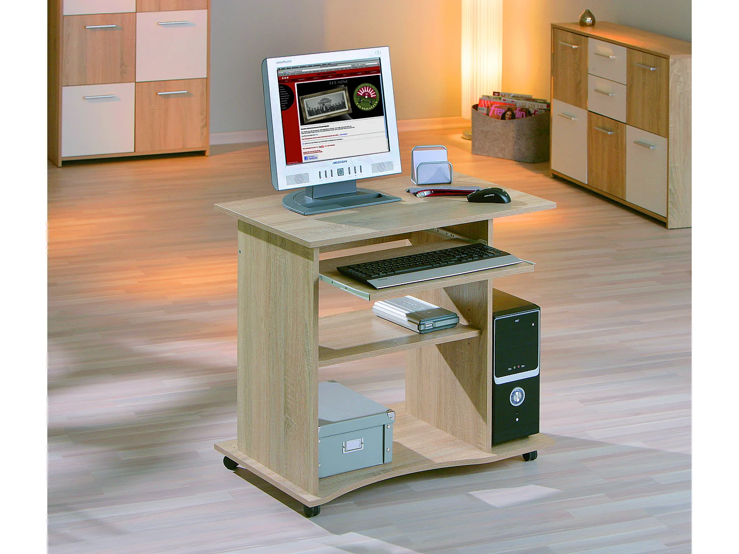 Dusa Bureau 1 tablette, 1 plateau à clavier coulissant, imitation chêne Sonoma.