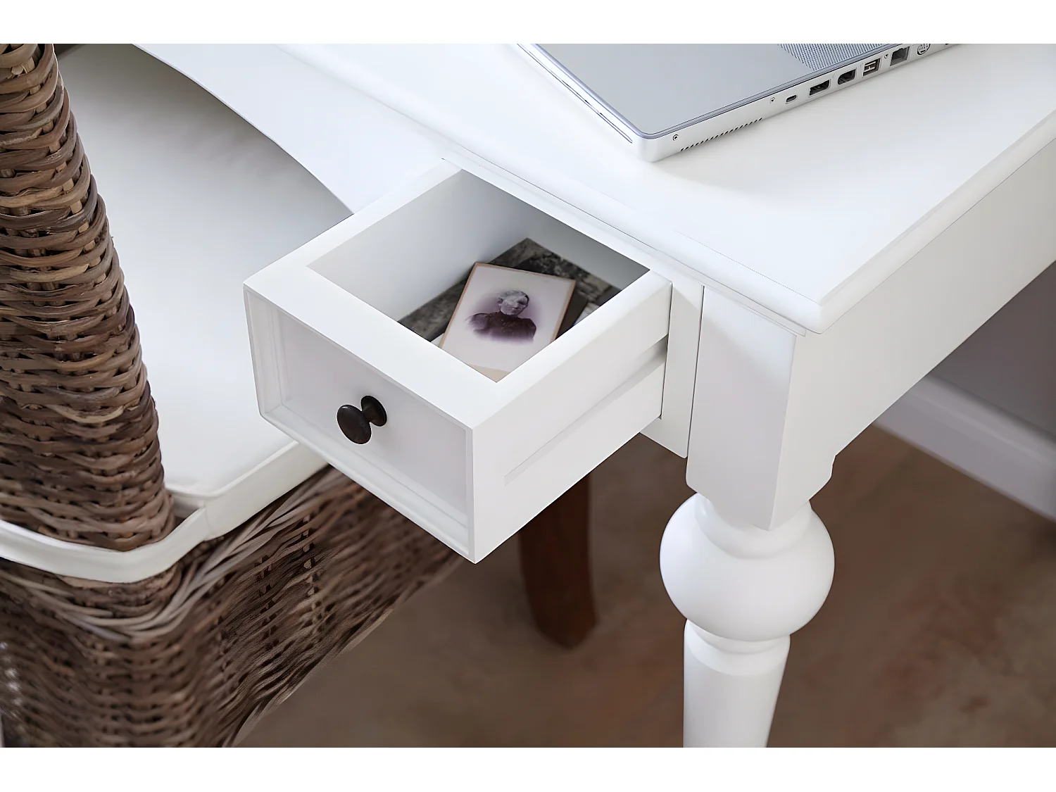 Provence Schreibtisch mit Regalsystem und 2 Schubladen weiss.