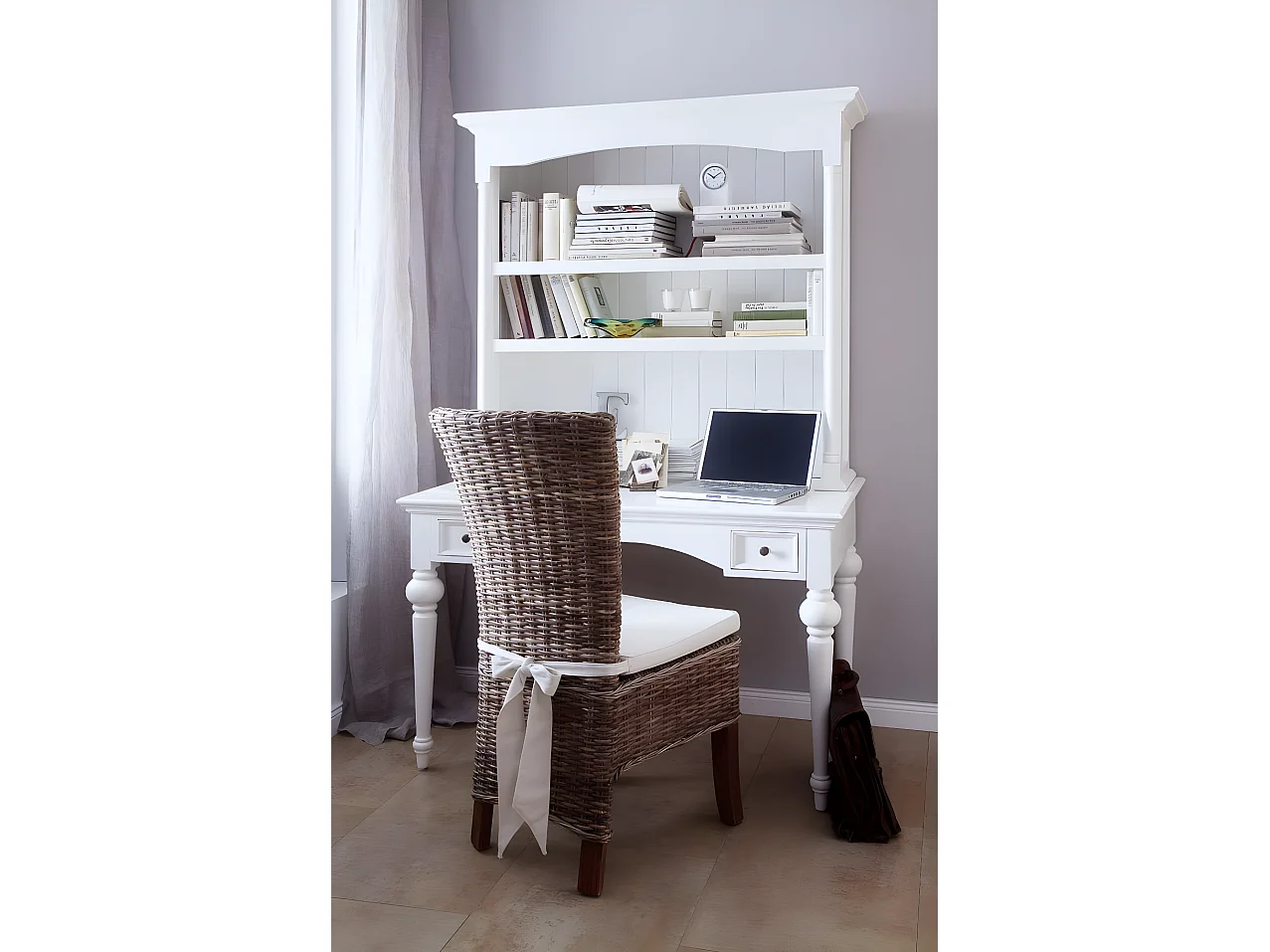 Provence Schreibtisch mit Regalsystem und 2 Schubladen weiss.