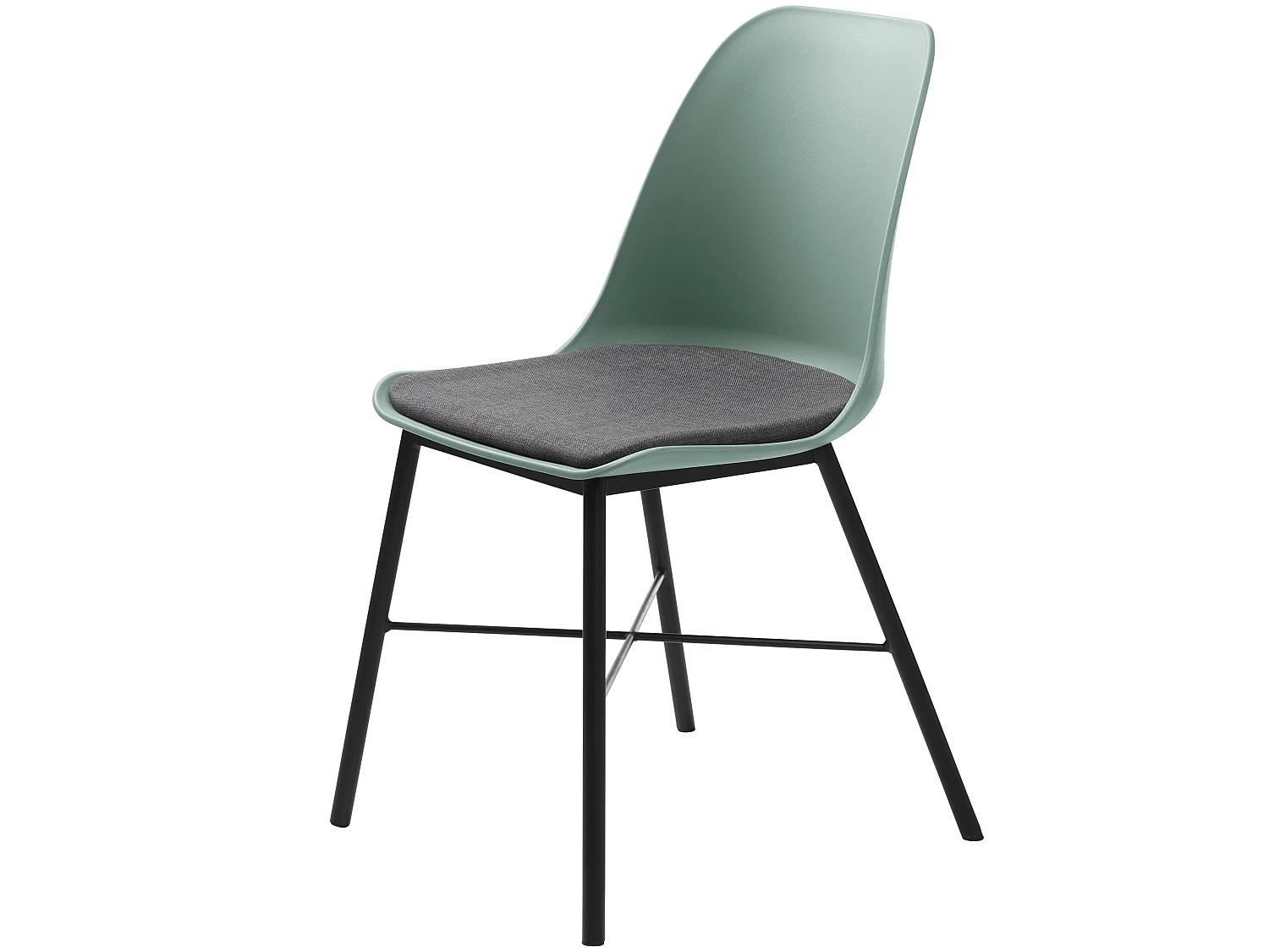 Silla de comedor Whise en color verde polvoriento y gris, estructura de metal negro.
