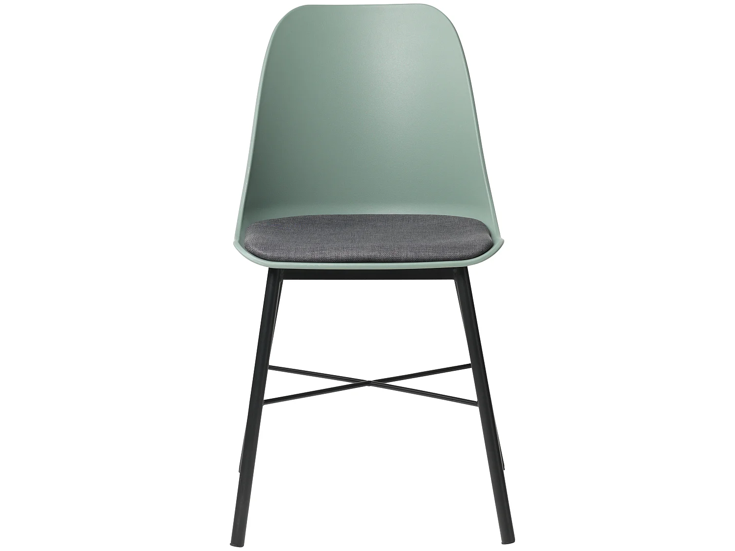 Silla de comedor Whise en color verde polvoriento y gris, estructura de metal negro.