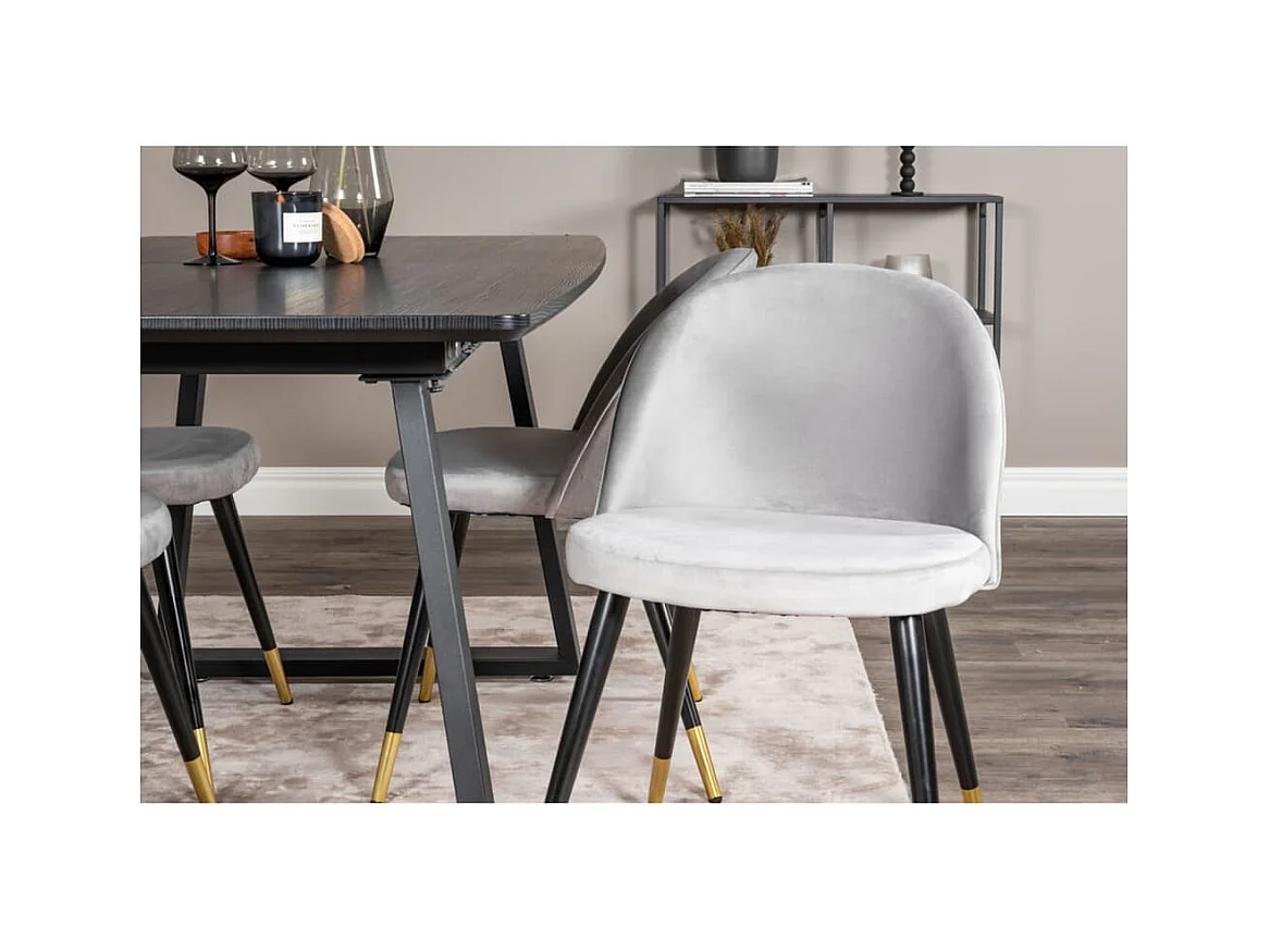 Chaises à manger lot de 2 Velvet noir, laiton et gris
