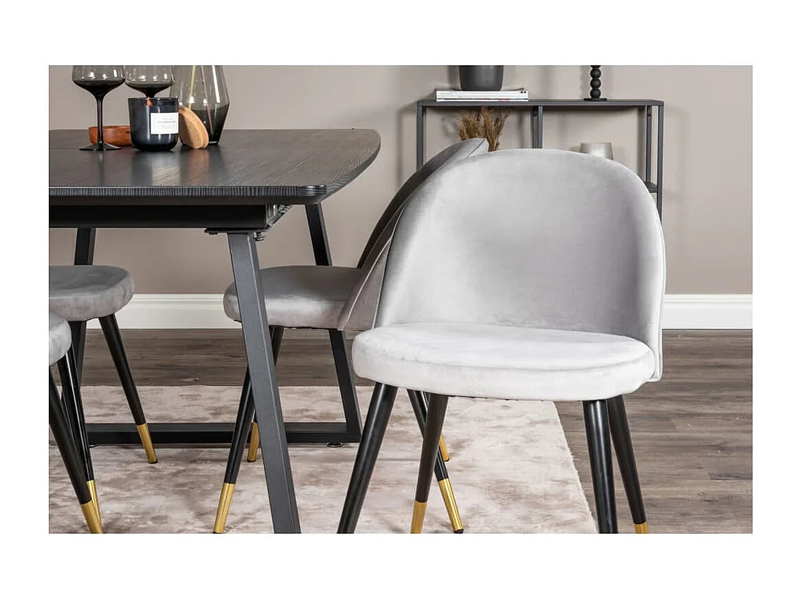 Chaises à manger lot de 2 Velvet noir, laiton et gris