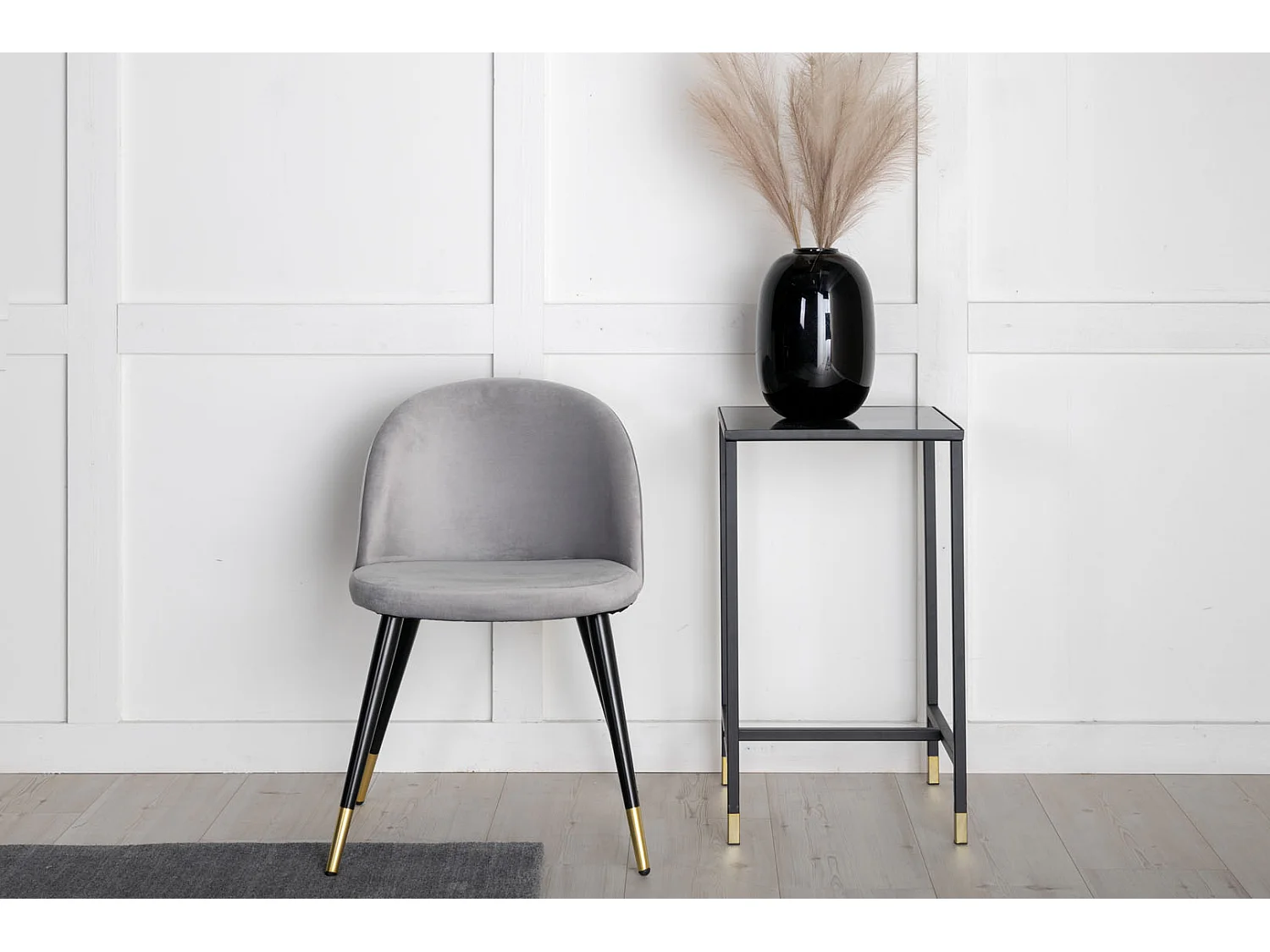 Venture Home Sedie da Pranzo 2 pz Velvet Velluto Nero, Ottone e Grigio