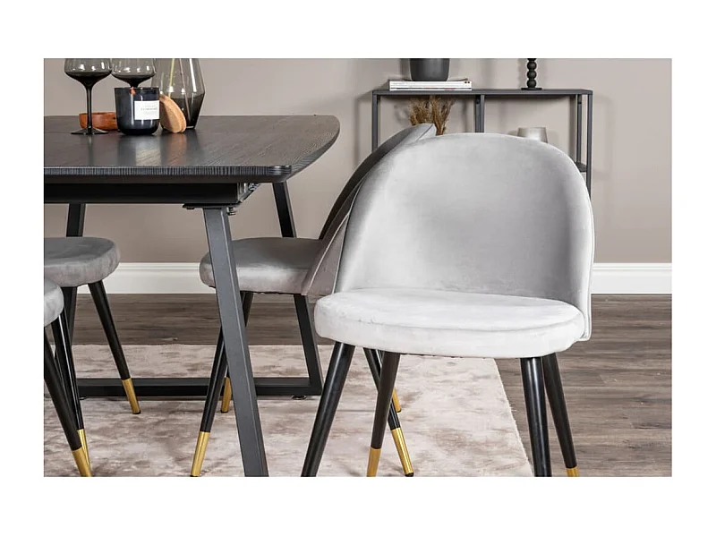 Chaises à manger lot de 2 Velvet noir, laiton et gris