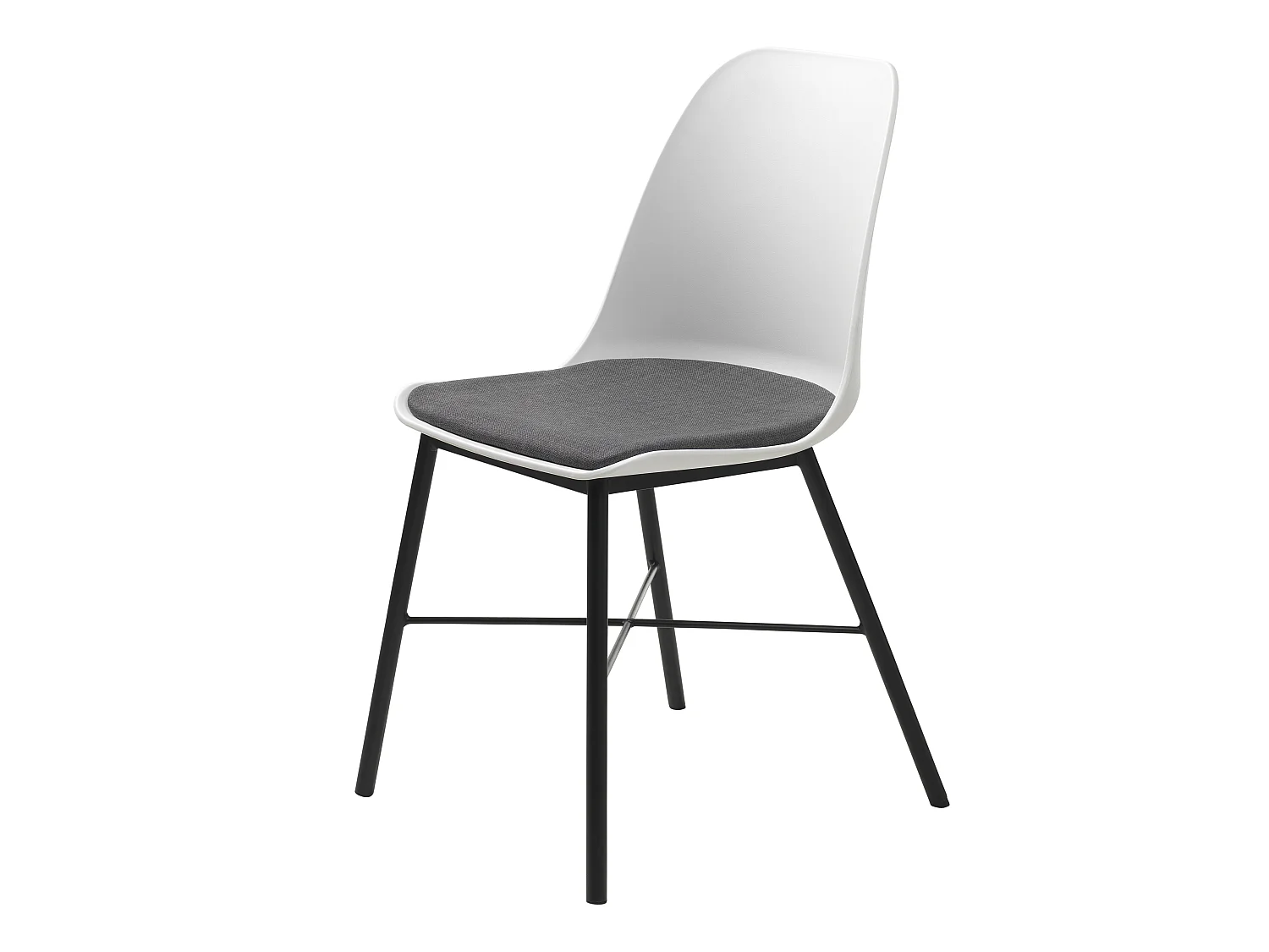 Whise Chaise de salle à manger en blanc et gris, avec structure en métal noir.