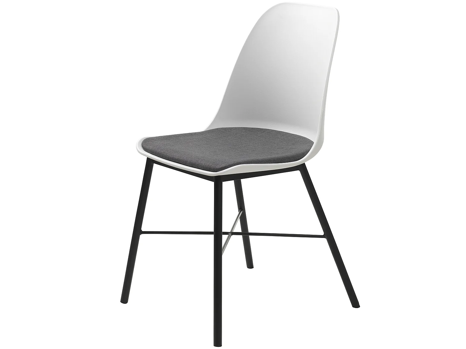 Whise Chaise de salle à manger en blanc et gris, avec structure en métal noir.