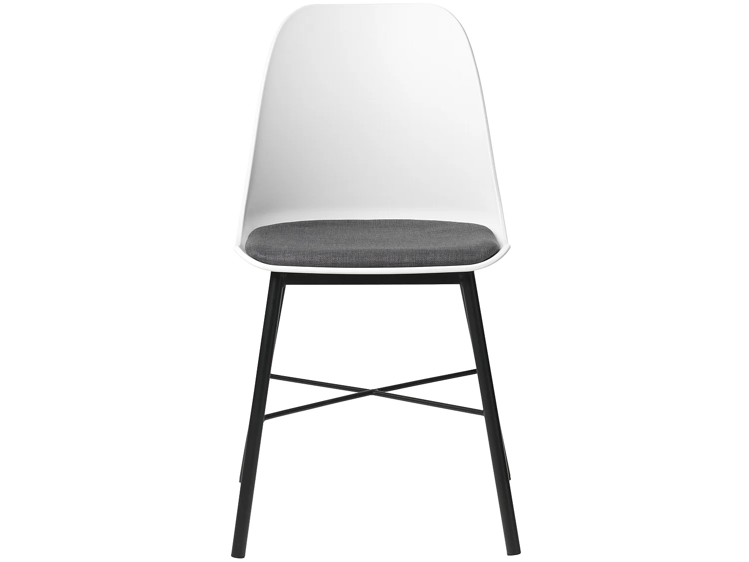 Whise Chaise de salle à manger en blanc et gris, avec structure en métal noir.