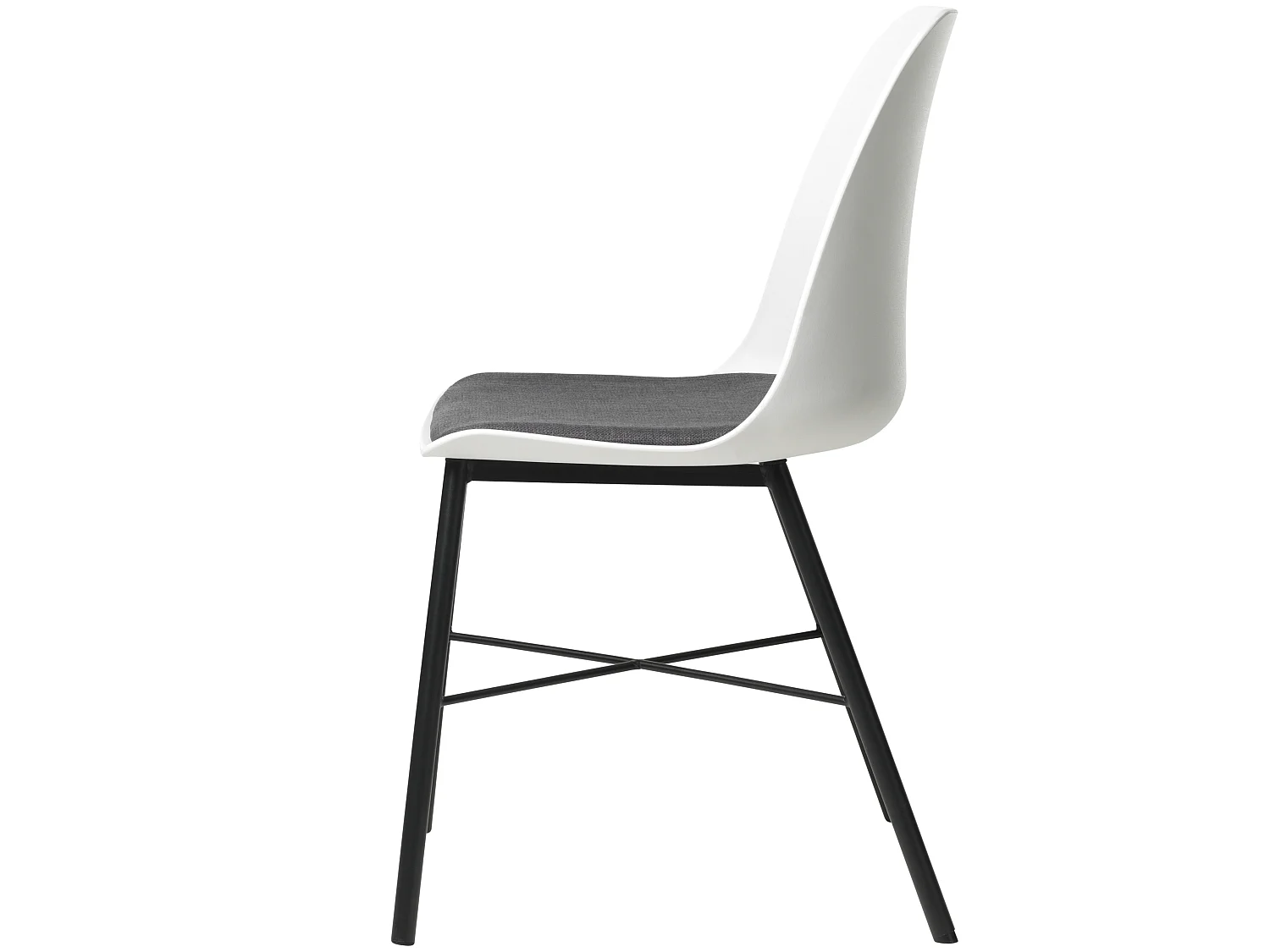 Whise Chaise de salle à manger en blanc et gris, avec structure en métal noir.