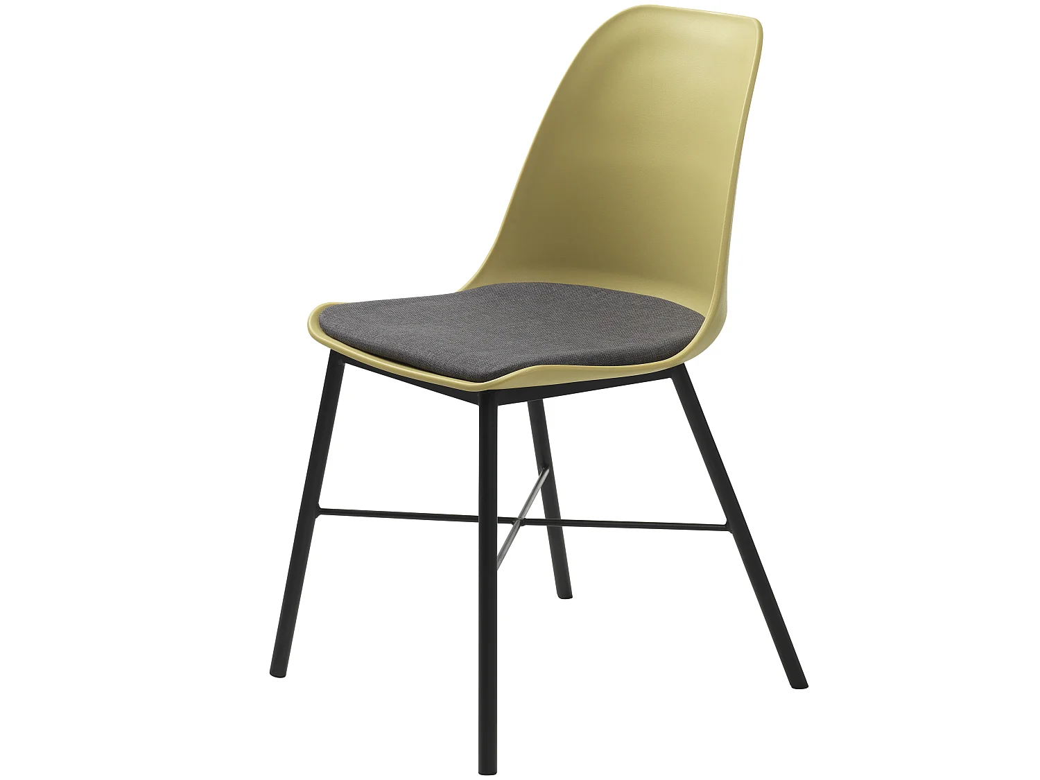 Silla de comedor Whise en color amarillo polvoriento y gris, estructura de metal negro.