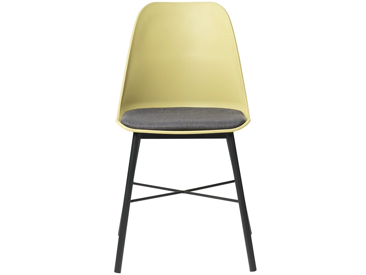 Silla de comedor Whise en color amarillo polvoriento y gris, estructura de metal negro.
